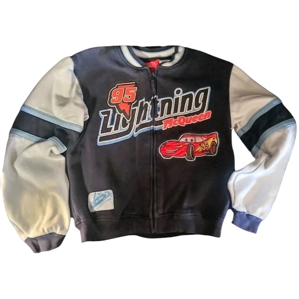 Vtg Disney Cars Lightning McQueen Kids Pixar jacket blue white sz 6 zip up